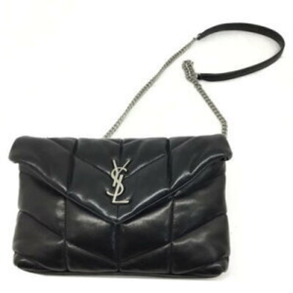 YVES SAINT LAURENT Quilted Shoulder Bag Leather Black